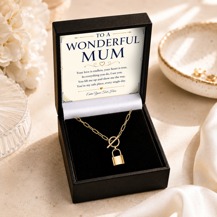 To A Wonderful Mum Personalised Love Lock Necklace In Keepsake Box