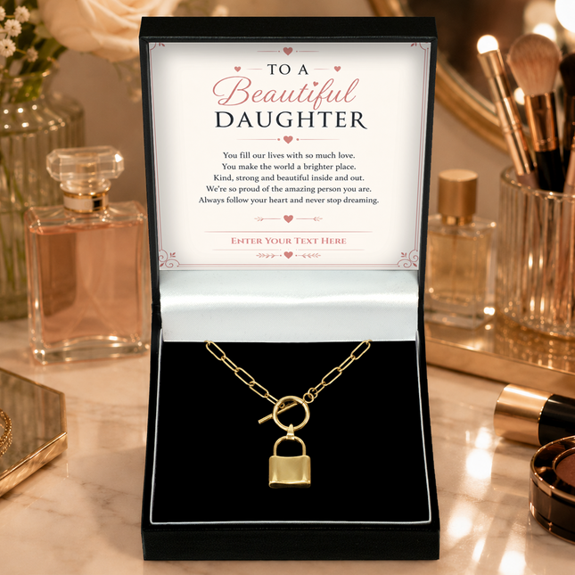 To A Beautiful Daughter Personalised Love Lock Necklace In Keepsake Box