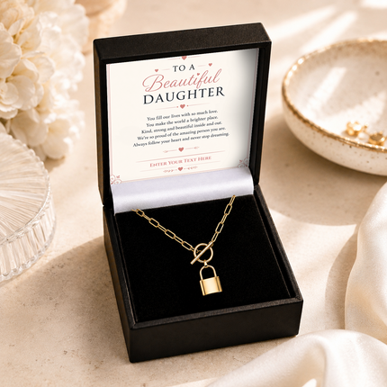 To A Beautiful Daughter Personalised Love Lock Necklace In Keepsake Box