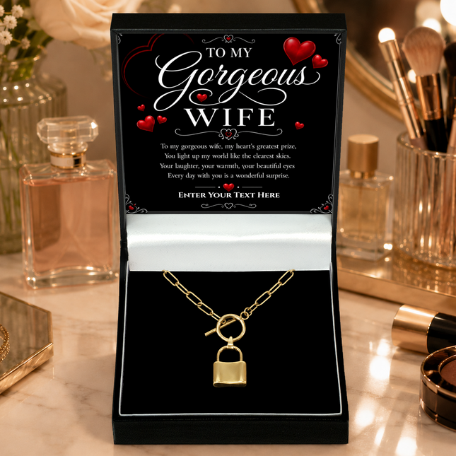 To My Gorgeous Wife Personalised Love Lock Necklace In Keepsake Box