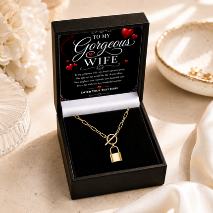 To My Gorgeous Wife Personalised Love Lock Necklace In Keepsake Box