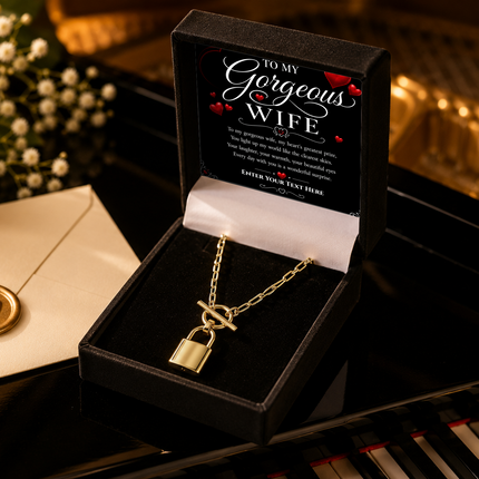 To My Gorgeous Wife Personalised Love Lock Necklace In Keepsake Box