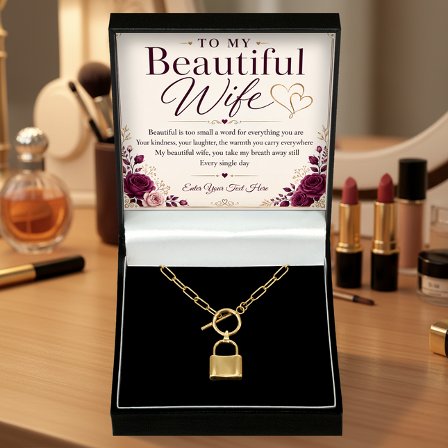 To My Beautiful Wife Personalised Love Lock Necklace In Keepsake Box