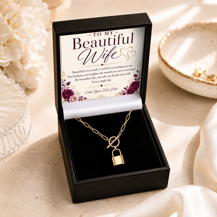 To My Beautiful Wife Personalised Love Lock Necklace In Keepsake Box