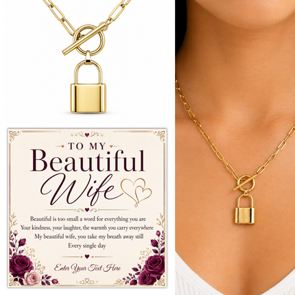 To My Beautiful Wife Personalised Love Lock Necklace In Keepsake Box