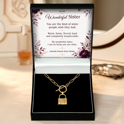 To My Wonderful Sister Personalised Love Lock Necklace In Keepsake Box