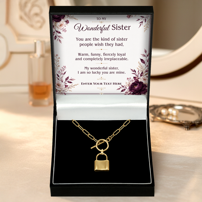 To My Wonderful Sister Personalised Love Lock Necklace In Keepsake Box