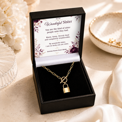 To My Wonderful Sister Personalised Love Lock Necklace In Keepsake Box