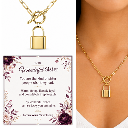 To My Wonderful Sister Personalised Love Lock Necklace In Keepsake Box