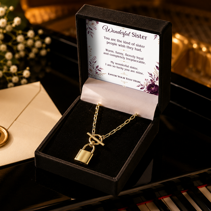 To My Wonderful Sister Personalised Love Lock Necklace In Keepsake Box
