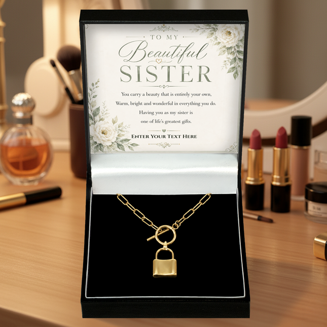 To My Beautiful Sister Personalised Love Lock Necklace In Keepsake Box