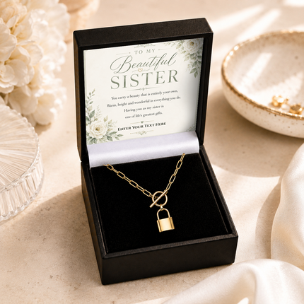 To My Beautiful Sister Personalised Love Lock Necklace In Keepsake Box