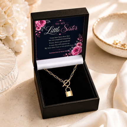 To My Little Sister Personalised Love Lock Necklace In Keepsake Box