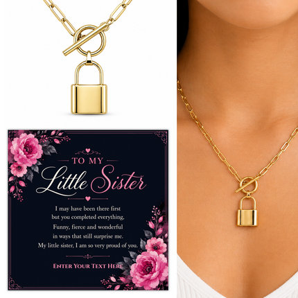 To My Little Sister Personalised Love Lock Necklace In Keepsake Box