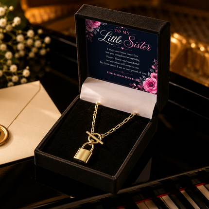 To My Little Sister Personalised Love Lock Necklace In Keepsake Box