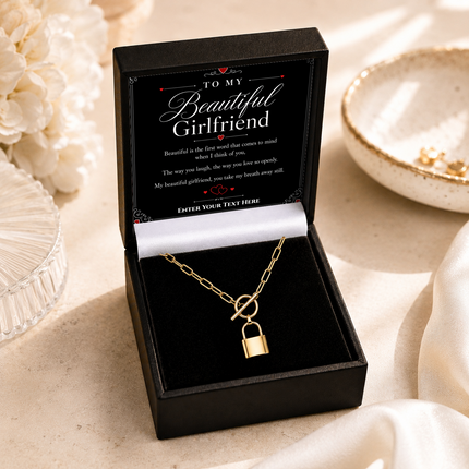 To My Beautiful Girlfriend Personalised Love Lock Necklace In Keepsake Box