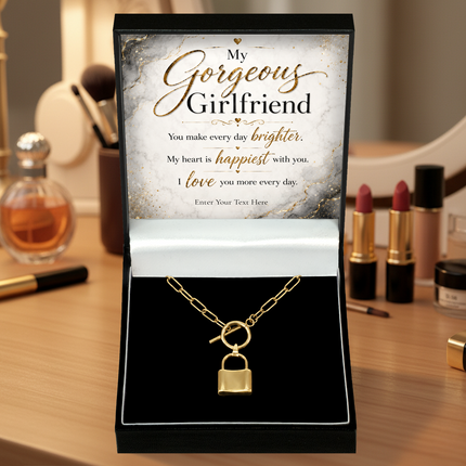 My Gorgeous Girlfriend Personalised Love Lock Necklace In Keepsake Box