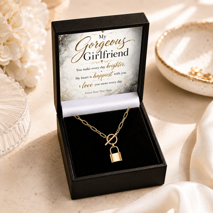 My Gorgeous Girlfriend Personalised Love Lock Necklace In Keepsake Box