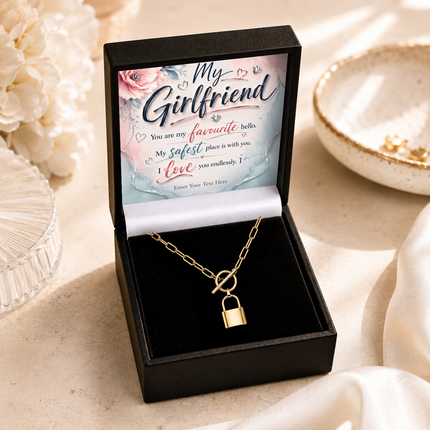 My Girlfriend Personalised Love Lock Necklace In Keepsake Box
