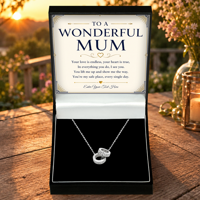 To A Wonderful Mum Personalised Trinity Ring Necklace In Keepsake Box