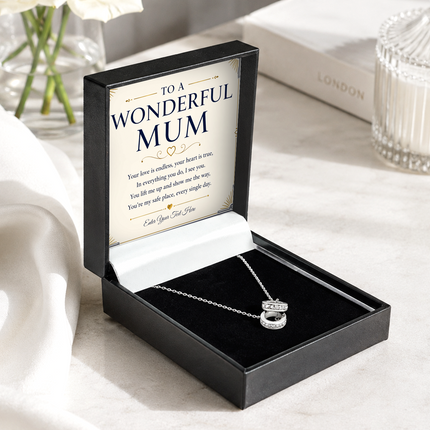 To A Wonderful Mum Personalised Trinity Ring Necklace In Keepsake Box
