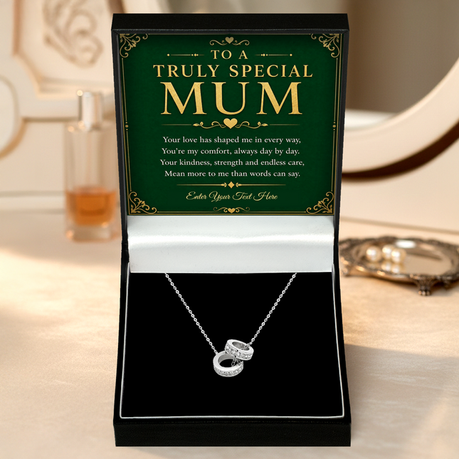 To A Truly Special Mum Personalised Trinity Ring Necklace In Keepsake Box