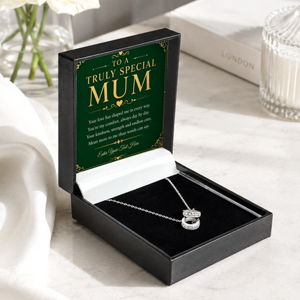 To A Truly Special Mum Personalised Trinity Ring Necklace In Keepsake Box