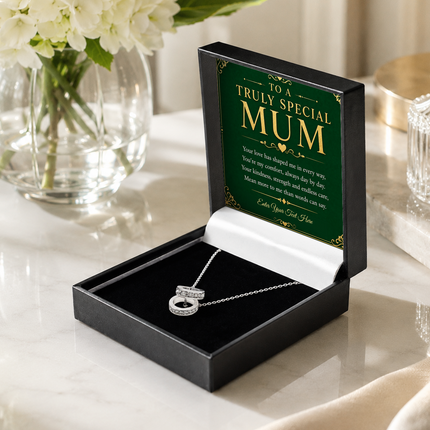 To A Truly Special Mum Personalised Trinity Ring Necklace In Keepsake Box