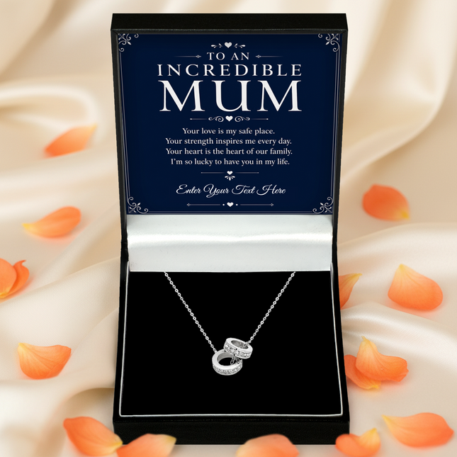 To An Incredible Mum Personalised Trinity Ring Necklace In Keepsake Box