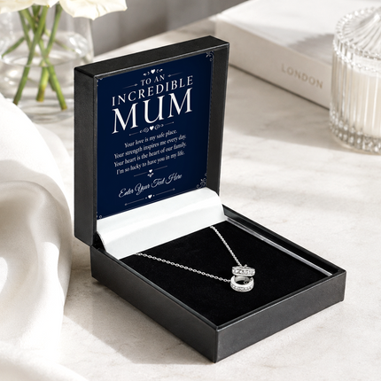 To An Incredible Mum Personalised Trinity Ring Necklace In Keepsake Box