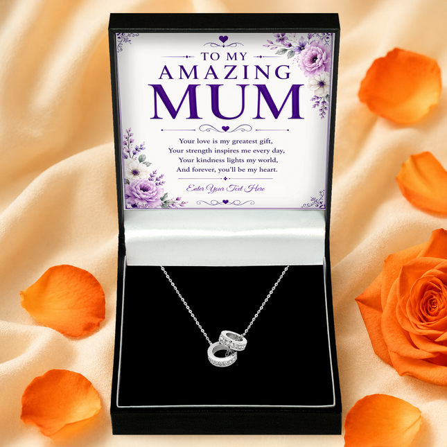 To My Amazing Mum Personalised Trinity Ring Necklace In Keepsake Box