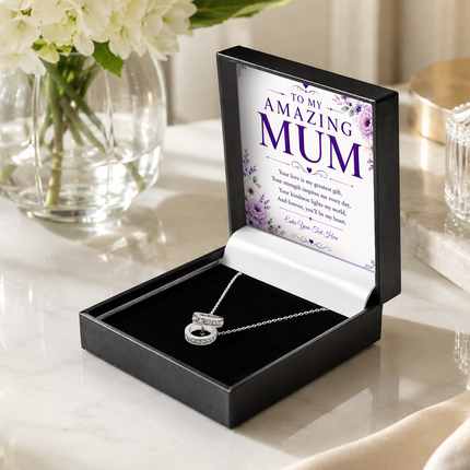 To My Amazing Mum Personalised Trinity Ring Necklace In Keepsake Box