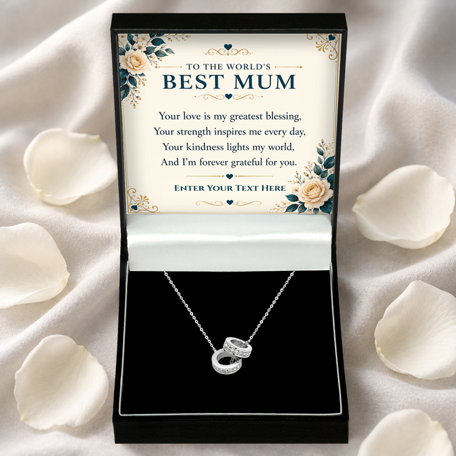 To The Worlds Best Mum Personalised Trinity Ring Necklace In Keepsake Box