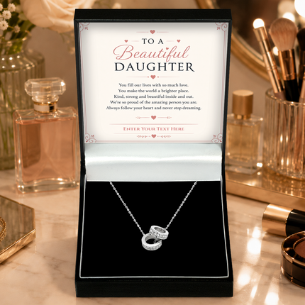 To A Beautiful Daughter Personalised Trinity Ring Necklace In Keepsake Box