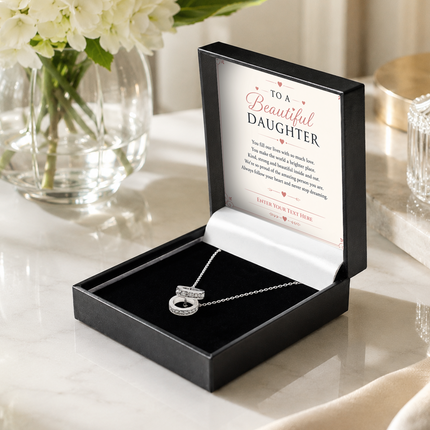 To A Beautiful Daughter Personalised Trinity Ring Necklace In Keepsake Box