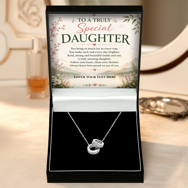 To A Truly Special Daughter Personalised Trinity Ring Necklace In Keepsake Box