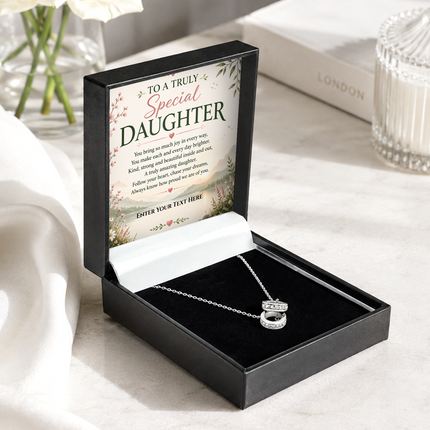 To A Truly Special Daughter Personalised Trinity Ring Necklace In Keepsake Box