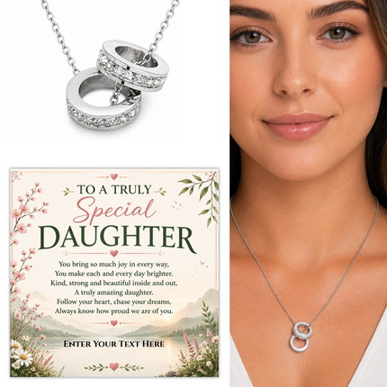 To A Truly Special Daughter Personalised Trinity Ring Necklace In Keepsake Box