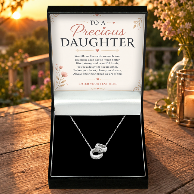 To A Precious Daughter Personalised Trinity Ring Necklace In Keepsake Box