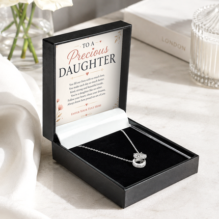 To A Precious Daughter Personalised Trinity Ring Necklace In Keepsake Box