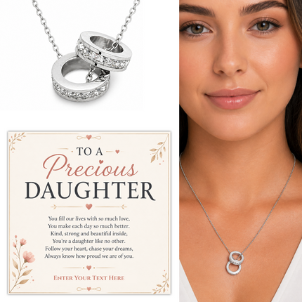 To A Precious Daughter Personalised Trinity Ring Necklace In Keepsake Box
