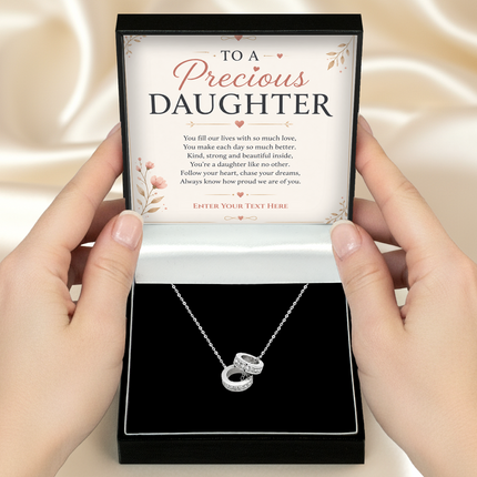 To A Precious Daughter Personalised Trinity Ring Necklace In Keepsake Box