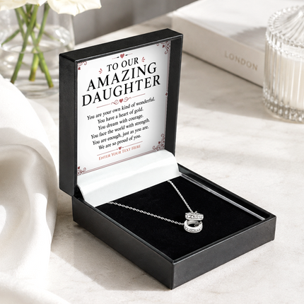 To Our Amazing Daughter Personalised Trinity Ring Necklace In Keepsake Box