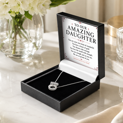 To Our Amazing Daughter Personalised Trinity Ring Necklace In Keepsake Box