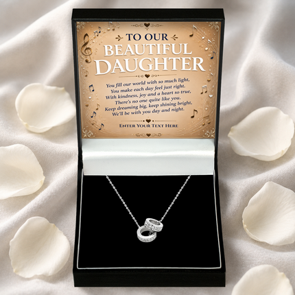 To Our Beautiful Daughter Personalised Trinity Ring Necklace In Keepsake Box