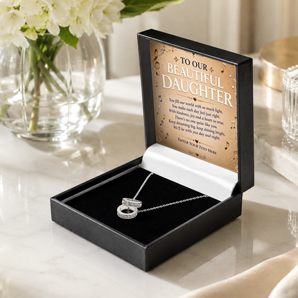 To Our Beautiful Daughter Personalised Trinity Ring Necklace In Keepsake Box
