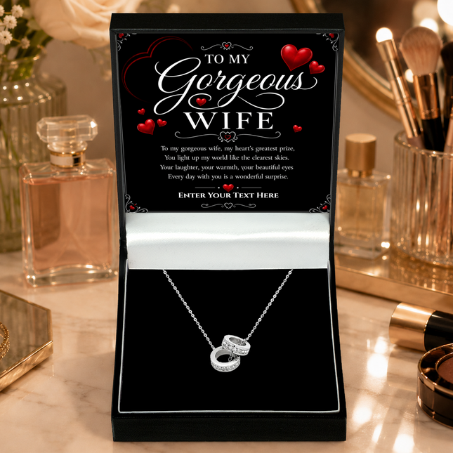 To My Gorgeous Wife Personalised Trinity Ring Necklace In Keepsake Box