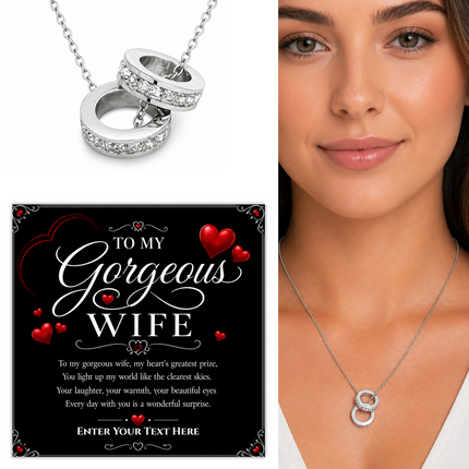 To My Gorgeous Wife Personalised Trinity Ring Necklace In Keepsake Box