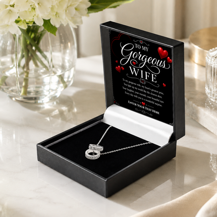 To My Gorgeous Wife Personalised Trinity Ring Necklace In Keepsake Box