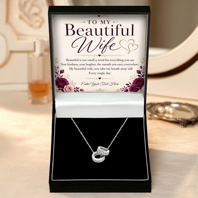 To My Beautiful Wife Personalised Trinity Ring Necklace In Keepsake Box